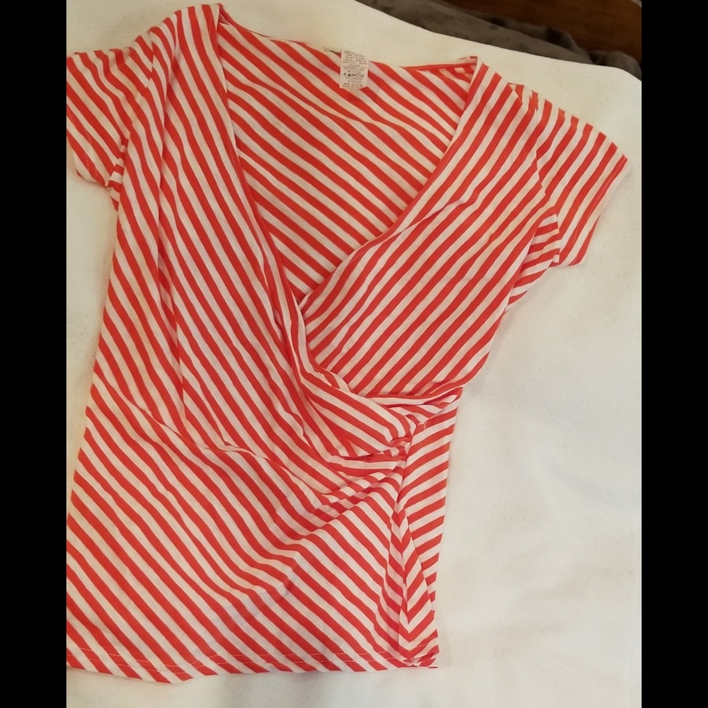3/$25  Red & White striped faux wrap top